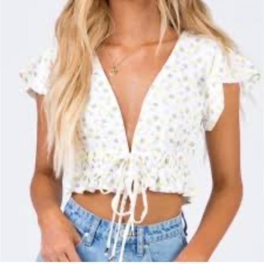 Princess Polly tie front ruffle crop top